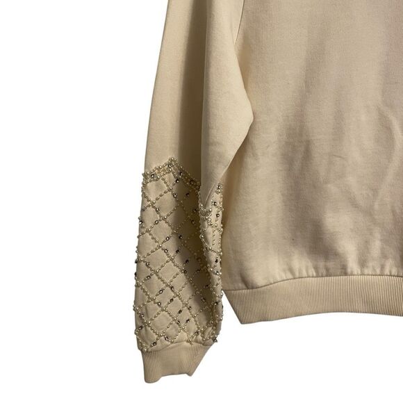Express White Pearl Beaded Sleeve Sweatshirt Size XS NWT - Picture 3 of 6